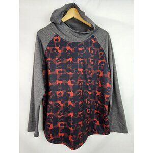 Crazy Train Women's Shirt Size Small Red Plaid Hooded Long Sleeve Top Hood